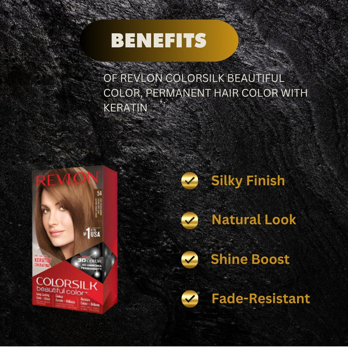 Revlon Colorsilk Beautiful Color, Permanent Hair Color with Keratin, 40ml + 40ml + 11.8ml - 54 Light Golden Brown 3.1oz