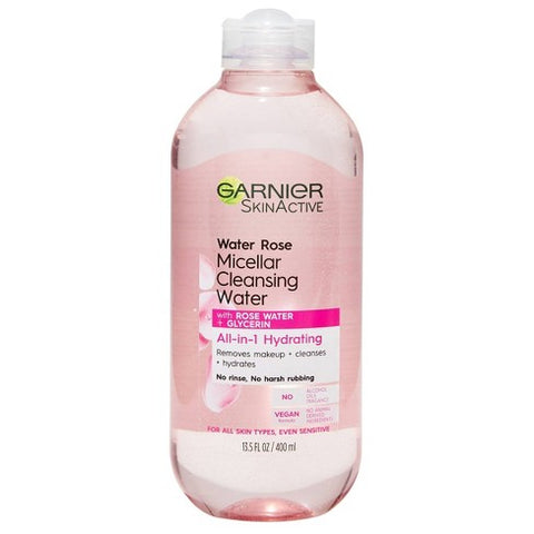 Garnier Micellar Water with Rose Water and Glycerin,Facial Cleanser & Makeup Remover, 13.5 Fl Oz (400mL),