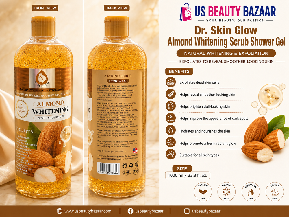 Dr. Skin Glow Almond Whitening Scrub Shower Gel  Size: 1000 ml / 33.8 fl. oz.